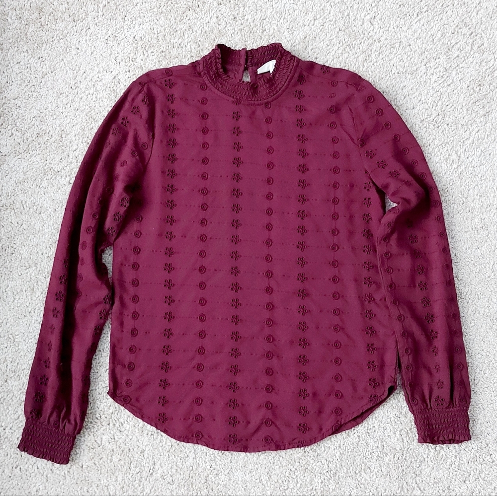 H&M Burgundy Long Sleeve Mockneck Blouse Top